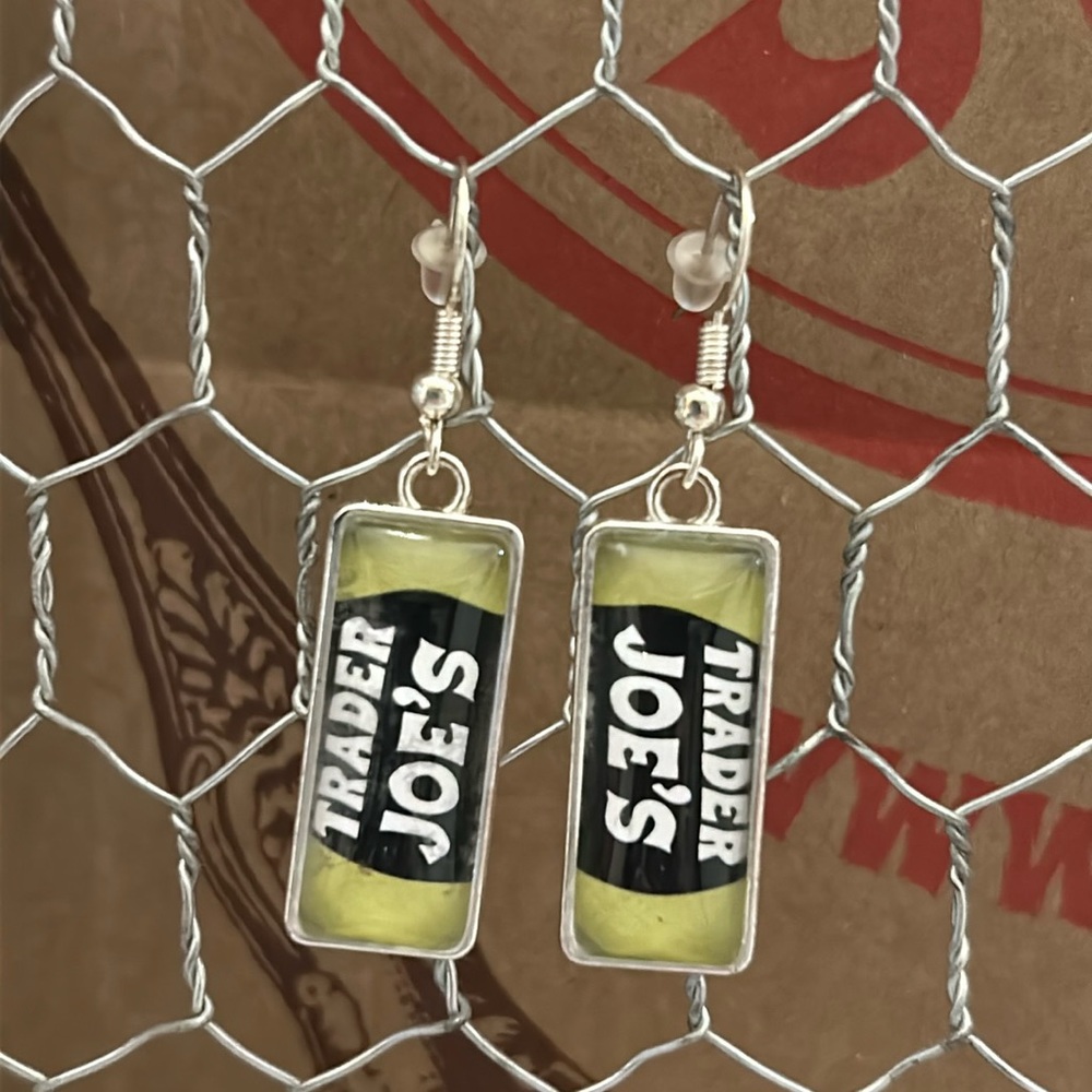 Trader Joe’s rectangular earrings green